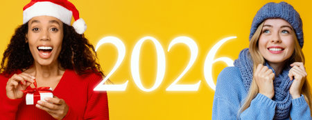Joyful Celebration of New Year With Happy People in Festive Attire and Bright Colors