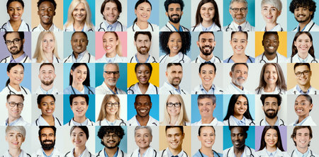 Diverse Group of Healthcare Professionals in a Collage Showcasing Unity and Compassionの写真素材