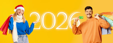 Cheerful Shoppers Celebrate the Arrival of 2026 With Colorful Bags and Festive Attire