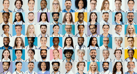 Collage of Diverse Healthcare Professionals Smiling and Showing Their Dedication to Patient Careの写真素材