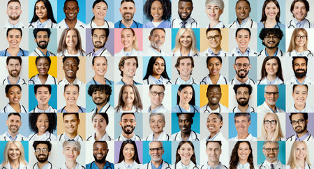 Diverse Group of Healthcare Professionals Collaborating in a Vibrant Collage Settingの写真素材