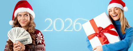 Collage of Friends Celebrating With Gifts During Holiday Seasonの写真素材