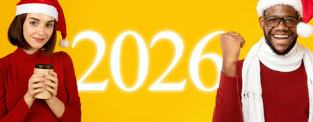 Celebrating New Year With Friends in a Joyful Holiday Collage for 2026の写真素材