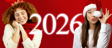 Collage of Joyful People Celebrating the Upcoming New Year With Festive Attireの写真素材