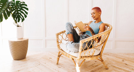 Relaxing Afternoon Reading in a Cozy Space With a Modern Aestheticの写真素材