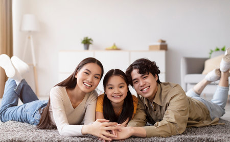Family Enjoying Quality Time Together While Relaxing at Home in a Cozy Living Space During the Afternoonの写真素材