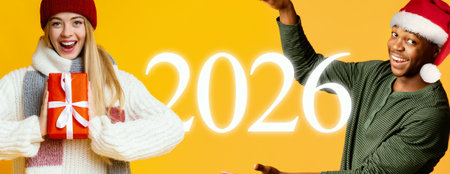 Cheerful Collage Showing People Celebrating Holiday Traditions With Gifts and Festive Outfitsの写真素材