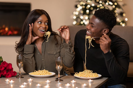 Celebrating St Valentines Day With a Romantic Pasta Dinner at Homeの写真素材