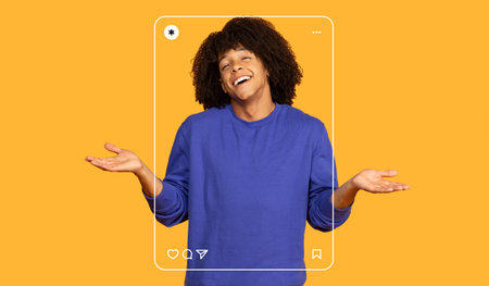 Bright Collage Featuring a Happy Young Person Expressing Joy Against an Orange Background