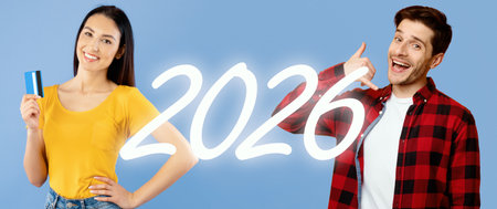 Confident Young Woman Smiles, Celebrating Success in 2026の写真素材