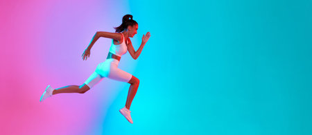 Athlete in Motion Sprinting Against a Vibrant Background During a Fitness Session