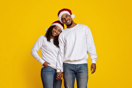 A Cheerful Couple Stands Close Together, Holding Hands and Smiling Brightlyの写真素材