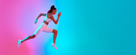 Woman Running in Vibrant Colors With High Energy and Motionの写真素材