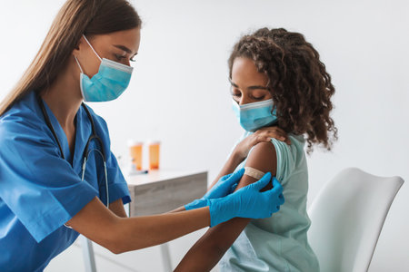 Medical Worker Administers Vaccine to Young Girl in Clinic Setting Ensuring Health and Safety