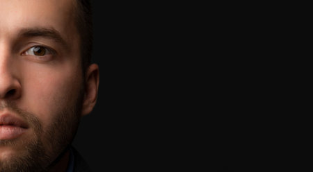 Semi face portrait of serious caucasian manの写真素材