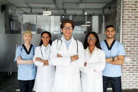 Chief medical officer leading international team of doctorsの写真素材