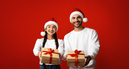 Couple Celebrating Christmas With Gifts in Cheerful Holiday Spirit