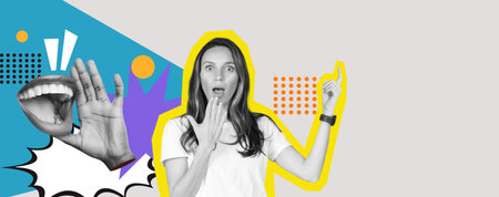 Expression and Emotion in a Vibrant Collage Showcasing Reactions and Gesturesの写真素材