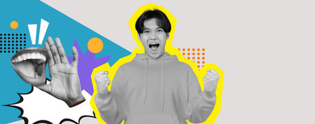 Exciting Collage Showcasing a Joyful Celebration With Vibrant Design and Expressive Elementsの写真素材