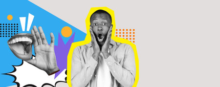 Creative Collage Showcasing Surprise and Expression Through Vibrant Designs and Bold Elementsの写真素材