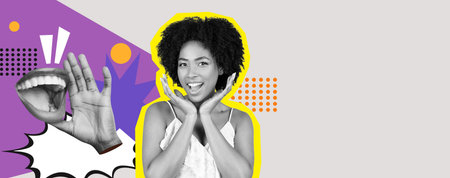 Colorful Collage Showcasing Expressions and Emotions in a Dynamic Collection of Shapesの写真素材