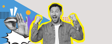 Exciting Collage Showcasing Joyful Expressions in a Creative Set of Colorful Graphicsの写真素材