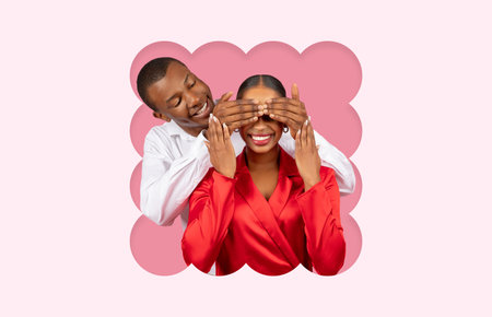 Friends Share a Joyful Moment With a Playful Surprise in a Colorful Collage Settingの写真素材