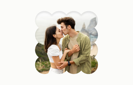 Collage Capturing a Romantic Moment Between a Couple at a Scenic Locationの写真素材