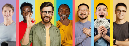 Group of Diverse People Showcasing Emotions and Gestures in a Vibrant Setting