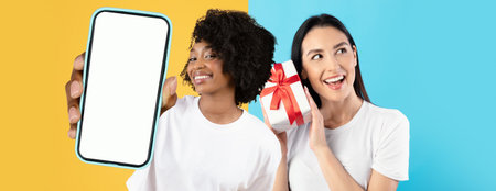 Excited Friends Celebrate a Special Occasion With Gifts and a Smartphone