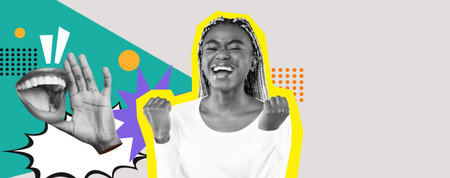 Joyful Expression and Celebration in a Colorful Collage Showcasing Excitement and Energy