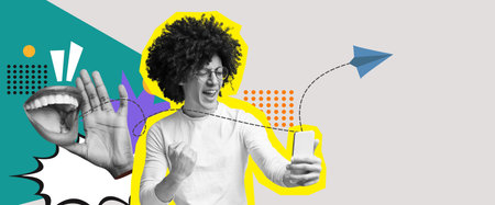 Creative Mosaic Collage Showcasing Modern Communication With Vibrant Colors and Dynamic Expressions