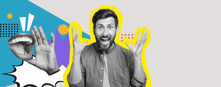 Creating a Vibrant Collage With Hand Gestures and Excitement to Express Joy and Creativity