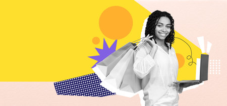 Modern Shopping Collage Showcasing Online Shopping and Retail Therapy Activitiesの写真素材