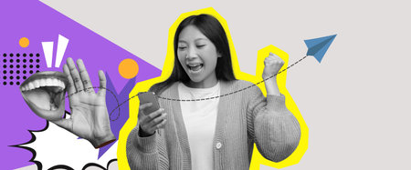Excitement and Joy Captured in a Vibrant Digital Collage of Expressive Feelings and Communication