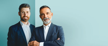 Successful Business Partners Standing Together in a Modern Office Settingの写真素材