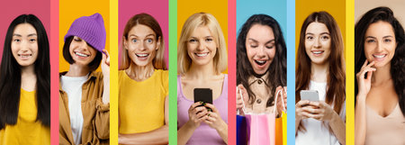 Collage of Diverse Individuals Enjoying Technology and Vibrant Colors in a Cheerful Setting