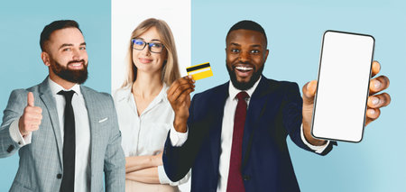 Collage of Professionals Showcasing Business Success and Teamwork in a Modern Office Settingの写真素材