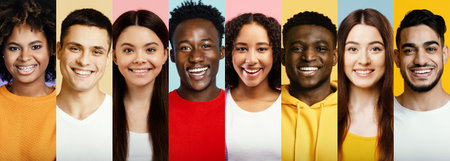 Collage of Diverse People Smiling Brightly in a Colorful Setting