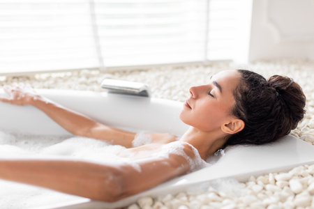 Relaxing Bath Experience With Bubbles and Tranquility in a Serene Setting