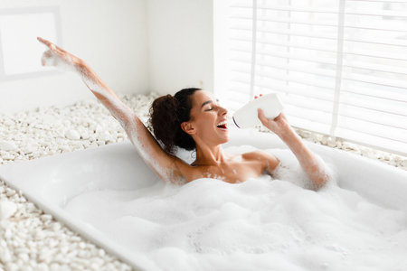 Relaxation Time in a Bubble Bath With a Refreshing Drink on a Sunny Afternoon