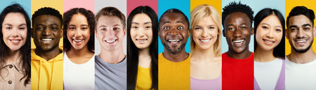 Smiling Faces in a Vibrant Collage Showcasing Diverse Individuals From Different Backgroundsの写真素材