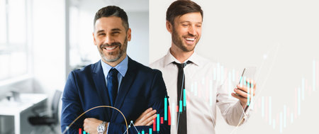 Professionals Engaged in Business Discussion With Financial Charts in the Background