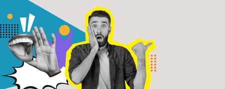 Collage Featuring Expressive Reactions and Vibrant Illustrations Conveying Emotion and Surprise