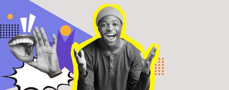 Expressive Collage Showcasing Joyful Emotions and Dynamic Gestures in a Creative Setup