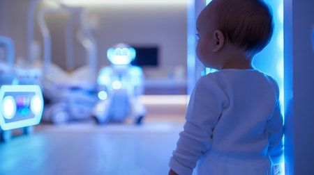 Young Child Standing in Hospital Hallwayの素材