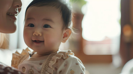 Woman Holding Baby in Her Armsの素材