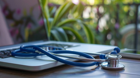 Stethoscope on Top of Laptop Computerの素材
