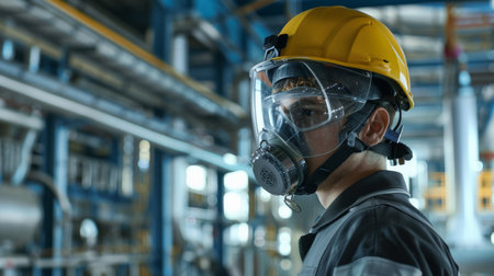 Man Wearing Safety Helmet and Gogglesの素材