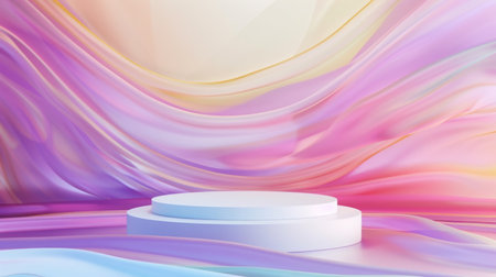 Vivid Abstract Swirling Background With White Pedestal in Soft Pastel Colors, Middayの素材